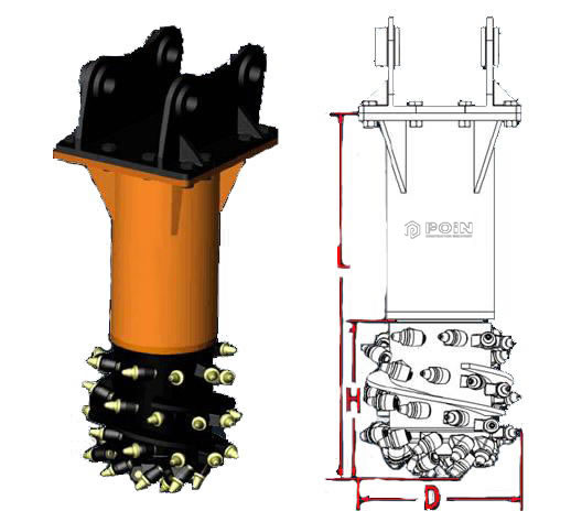 Venta de cortador de tambor hidráulico de 360° longitudinal para excavadora 2.5-6T - POIN